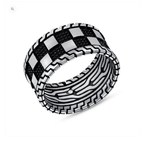 Sterling Silver 925 Checker Oxidized Men's Ring